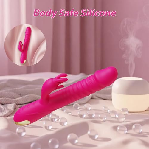 Image of SUPOLA Rabbit G Spot Vibrator, Thrusting Dildo Sex Toys for Women, Rose | 3 Powerful Motors, 3 Thrust & 10 Vibration Modes, Soft Silicone, IPX6 Waterproof, Fast Magnetic Charging for Solo or Couples