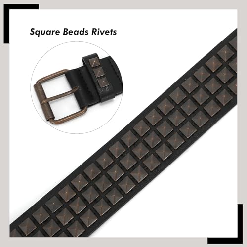 WHIPPY Women Men Rivet Studded Belt Row Pyramid Square Bead PU Faux Leather Punk Rock Grommet Belt for Jeans4