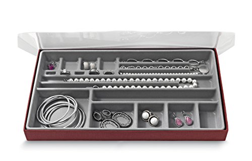 Domopak Living 8001410075147 Multi-Functional Storage Box for Jewellery Card Stock/PS/PP Burgundy 21.5 x 37 x 3.5 cm