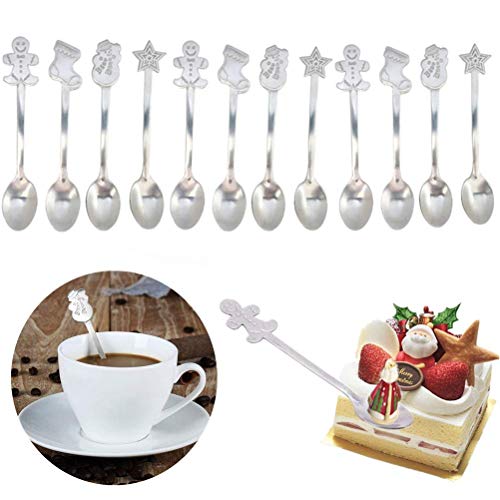 Lwestine 12 Pack Christmas Coffee Spoon Christmas Spoon Set Stainless Steel Coffee Spoons Ice Cream Spoon Tea Soup Sugar Dessert Spoons Christmas Gift Tableware