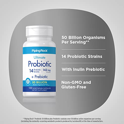 Piping Rock Probiotic 14 Strains 50 Billion Organisms Plus Prebiotic | 100 Vegetarian Capsules | Non-Gmo, Gluten Free #TOP3