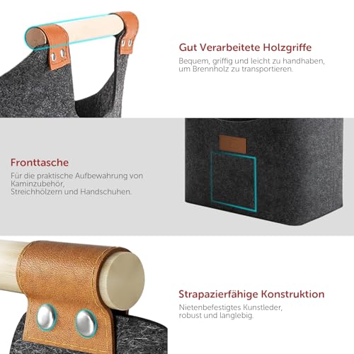 shinfly Holzkorb für Kaminholz 60L, Kaminholzkorb Brennholzkorb Groß für mehr Brennholz im Kamin, Faltbarer Feuerholzkorb aus Extradickem Filz für Einkauf, Holz, Spielzeug【Anthrazit】