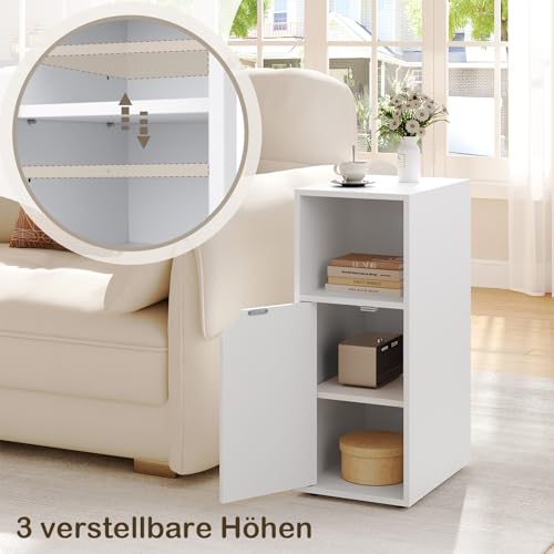 WOLTU Nachttisch schmal, Beistelltisch mit offenem Fach und Tür, Verstellbarer Ablage, 25x62x35 cm, Nachtschrank Bett… – Ansicht 5