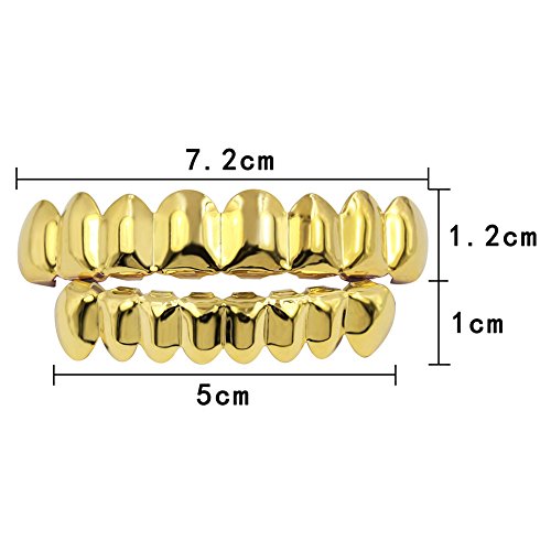 Jinao Grills For Your Teeth 18K Gold Plated Gold Finish 8 Top Teeth 8 Bottom Tooth Grillz Hip Hop Mouth Grills For Men Women (Gold Set) #TOP2