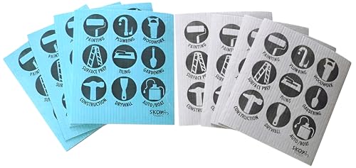 Skoy Cloth, 8-Pack Eco-Friendly and Reusable Swedish Dishcloth, for Kitchen and Household Use, Plastic-Free, Gray and Teal Color w/Hardware Design
