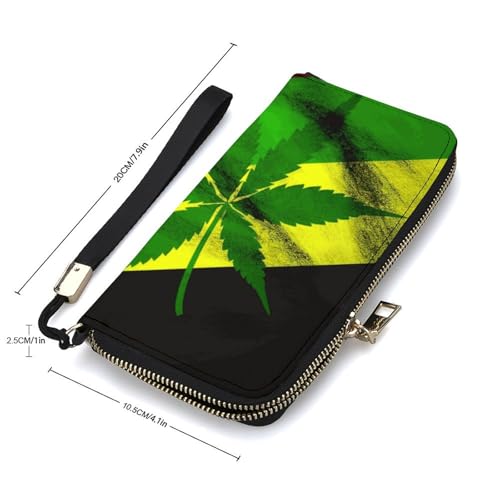 Jamaica Flag Leaves Ladies' Leather Wallet With Hand Strap Slim Vertical Purse Wallets Card Case Long Zip Around Long Wallet Credit Cards Holder Phone Clutch2