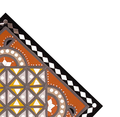 Image of Ethnics of Kutch Traditional Kutch Handicraft Mud-Mirrorwork Lippan Kam Wall Art (Water and Break Resistant) - Square (12 inch x 12 inch) - (Black - LKT-0215)