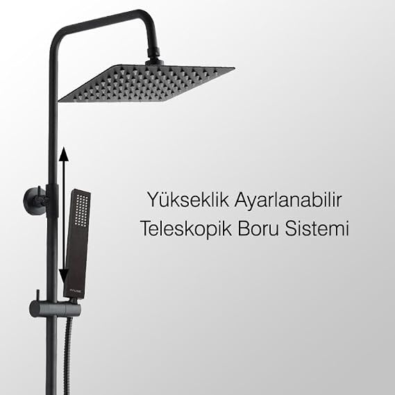 Fause Teleskopik Kolonlu Tepe Duş Seti Robot Duş Yağmurlama Pirinç El Başlıklı KDS102-2 (Siyah)
