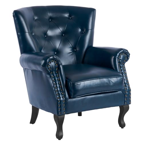 Navy PU Leather Accent Chair - Stylish & Durable