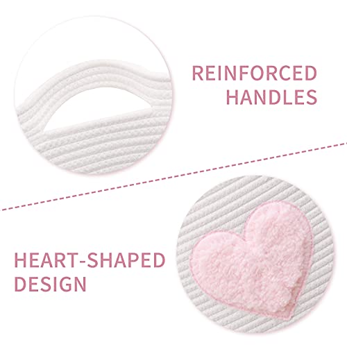 Childishness Ndup Large Cotton Rope Basket, Woven Storage Basket For Toy, Laundry And Blanket Organizer Basket, Round Hamper Basket With Handles For Kid's Room 17.7"X16.9" (Pink Heart) #TOP2