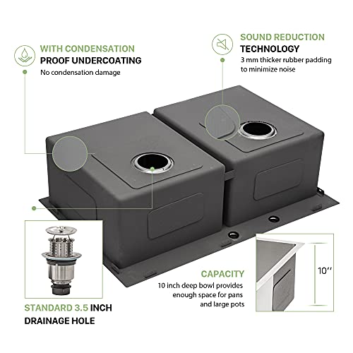 33 Inch Drop-In Sink - Beslend 33”X22”X10” Topmount Stainless Steel 16 Gauge Kitchen Sink 10 Inch Deep 50/50 Double Bowl Kitchen Sink Basin #TOP4