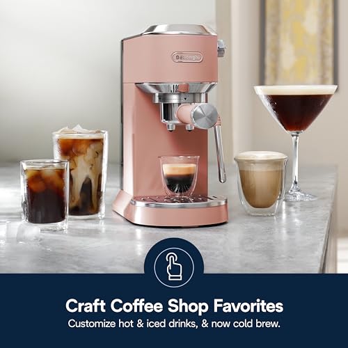 De'Longhi Dedica Duo Compact Espresso Machine - Cold Brew Coffee Maker with Milk Frother Wand- for Espresso, Hot & Iced Coffee, Cappuccinos, Lattes & Home Barista Brewing, Rosé Pink by De'Longhi - Image 2