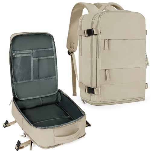 coowoz Large Travel Backpack For Women Men,Carry On Backpack Flight Approved,Hiking Backpack Waterproof Outdoor Rucksack Casual Daypack Fit 15.6 Inch Laptop Shoes Compartment (Khaki-L) by coowoz - Used condition - US$31.33
