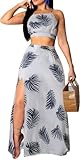 Two Piece Sets for Women Vacation Black Sexy Sleeveless Top Tropical Maxi Beach Swimwear Cover Ups Split Dresses (X-Large)