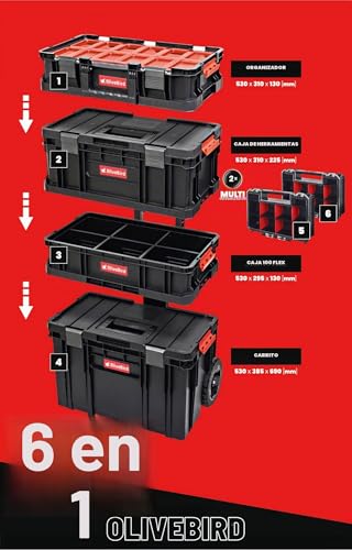 Miniatura 2 de Olivebird Carro Herramientas 6 En 1 Xl Caja Con Ruedas Para Taller, Móvil, Juego De Cajones De Plástico