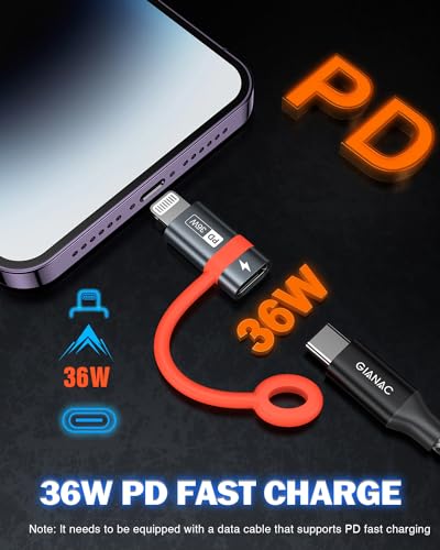 GIANAC USB C to Lightning Adapter (Pack of 2), USB Tipo C to iPhone Adapter 36 W Fast Charging, Lightning USB C Adapter for con Samsung S7/S6/S5/J7/J5, Huawei P Smart 2019/ P8 P9 Lite - imagen 4