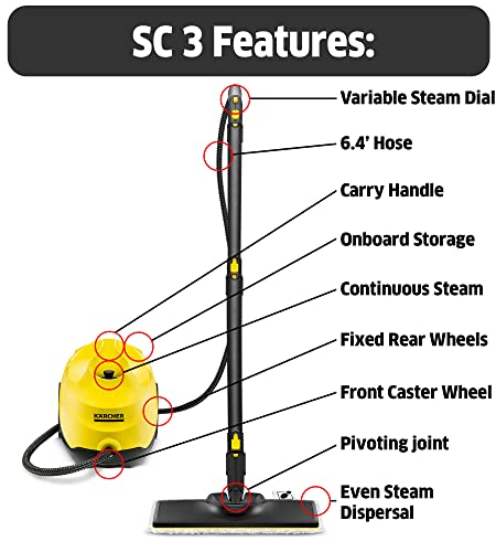 Karcher Sc 3 Portable Multi-Purpose Steam Cleaner With Hand & Floor Attachments For Grout, Tile, Hard Floors, Appliances & More – Chemical-Free, Rapid 40 Second Heat-Up, Continuous Steam #TOP4
