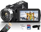 Videokamera Camcorder 4K, 44MP Vlogging Camera für YouTube, 18X Digitaler Zoom 3''-Zoll-IPS-Bildschirm Kamera, IR Nachtsicht Webcam Videokamera mit Mikrofon, Fernbedienung, Betteries und SD Karte