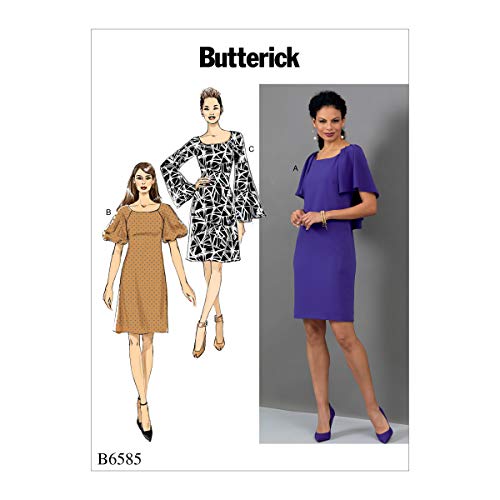 Butterick Patterns Women's Long and Short Sleeve Dress Sewing Patterns, 8-10-12-14-16, White