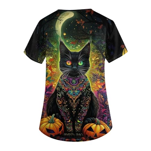 OIOLOYJM Halloween Christmas Scrub Tops Women Print V Neck Short Sleeve Plus Size Scrubs for Womens Shirts with Pockets