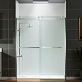 WOODBRIDGE 56-60" Wx76 H Double Sliding Shower Door,3/8"(10mm) Tempered Glass with Explosion-Proof Film,Frameless Design & 2 Ways Opening, Brushed Nickel Finish