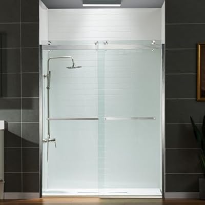 WOODBRIDGE 56-60" Wx76 H Double Sliding Shower Door,3/8"(10mm) Tempered Glass with Explosion-Proof Film,Frameless Design & 2 Ways Opening, Brushed Nickel Finish
