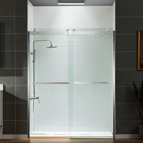 WOODBRIDGE Frameless Shower Doors 56-60" Width x 76" Height with 3/8"(10mm) Clear Tempered Glass, 2 Ways Opening & Double Sliding in Brushed Nickel Finish