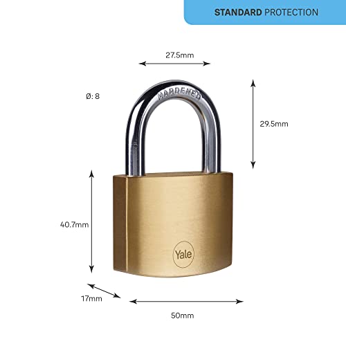 Image of Yale Y110B /50 /126 /1 - Brass Padlock (50 mm) - Indoor Locks for Ladders, Shutter Doors, Tools - 3 Keys - Standard Security