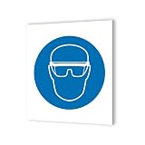Panneau signalétique - Pictogramme d'Obligation en Dibond 20 x 20 cm | Lunettes de Sécurité Obligatoires - 20