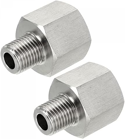 sourcing map Hex Bushing, 1/4 PT Male to 3/8 PT Female Stainless Steel Pipe Fitting r Adapter 2pcs