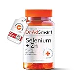 Selen + Zink - Hochdosiert 220 µg Selen mit 20 mg Zink - Aus Selenhefe - Für Immunsystem & Haut Haare Nägel - 60 Kapseln - Laborgeprüft - Dr.AD Smart - GMP Qualität