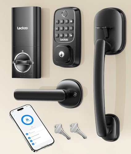 Lockzo Smart Door Lock with Handle, Fingerprint & Keyless Entry Door Lock with Built-in WiFi, App & Voice Control, Auto-Lock, for Front Door (Black)