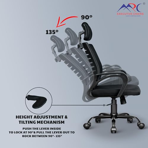 Image of MRC Boom Mesh Ergonomic Desk Office Chair with 3 Years Warranty & DIY Assembly,Tilting Mechanism, Comfortable Seat and Revolving Nylon Base Ideal for Work from Home & Study (Black, High Back)