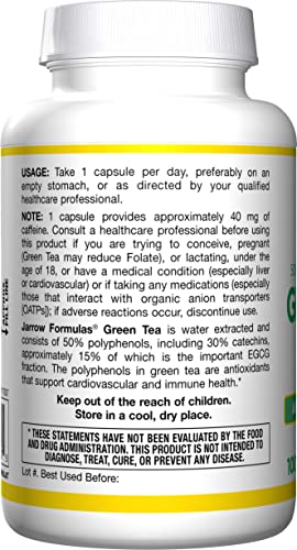 Jarrow Formulas Green Tea 500 Mg, Antioxidant Support,  50% Polyphenols, Cardiovascular & Immune Health, White, 100 Count #TOP7