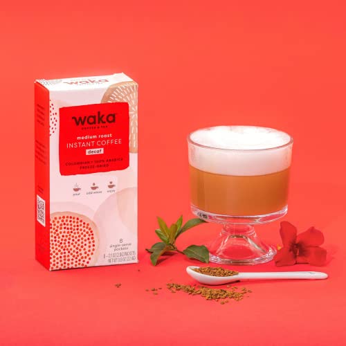 Waka Quality Instant Coffee — Decaffeinated Medium Roast — Arabica Beans & Freeze Dried — 24 Packets Bundle For Hot Or Iced Premium Instant Coffee #TOP1