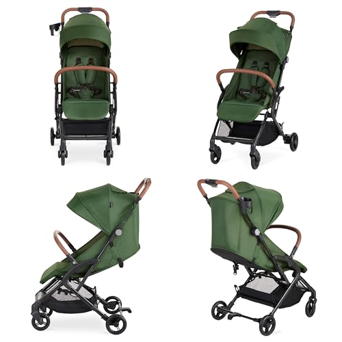 Image of Dream On Me Rio Glide Ultra-Light Compact Stroller, One-Hand Self-Standing Fold, Adjustable Backrest & Footrest, 5-Point Harness, Cup Holder, Suspension Wheels with Storage Basket - Forest Green