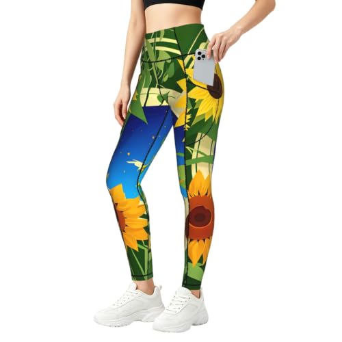 Leggings con estampado de girasol para mujer y conjuntos de entrenamiento cómodos para ejercicio