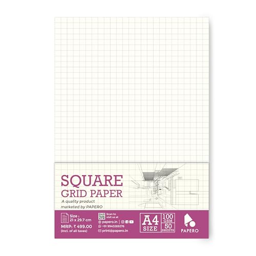 Image of PaperO A4 Loose Leaf Square Grid Paper | 100 GSM | 50 Sheets | (21 x 29.7 cm) | Ideal for Artists & Designers (A4-50 Sheets)