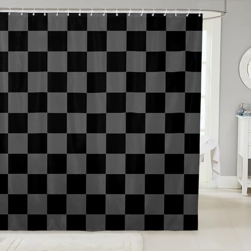 Feelyou Checkered Retro Shower Curtain Bathroom 72"x78" Black Grey Plaid