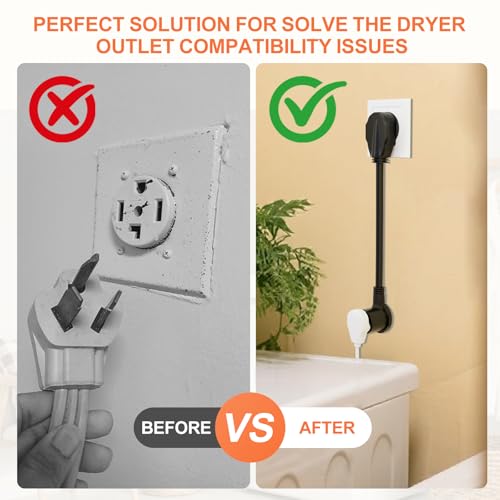 3 Prong to 4 Prong Dryer Adapter, 1.5FT Dryer Plug Adapter 3 to 4 Prong Outlet Cord Converter, NEMA 14-30P to 10-30R 10AWG Copper Wire 30A 250V Flexible DIY Dryer Connector for Home Laundry