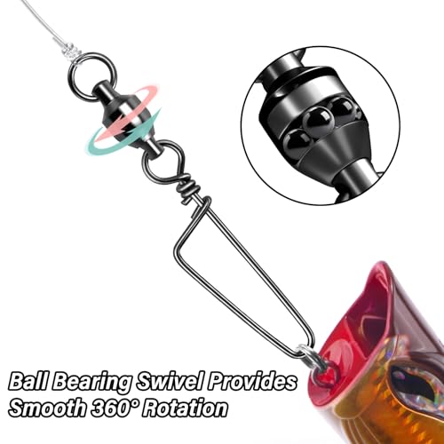 Alwonder 30-Pack Fishing Snap Swivels, High Strength Ball Bearing Swivel with Stainless Steel Coastlock Snaps, Black Nickel Coating Corrosion Resistance Freshwater Saltwater Fishing Snaps Swivels #0