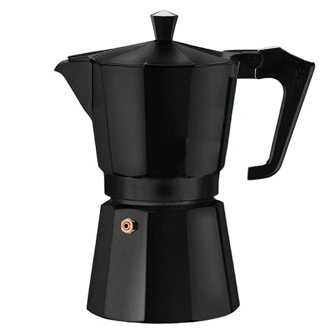 Image of Matte Black Aluminium Stovetop Espresso Maker Moka Pot Classic Italian Style Coffee Percolator with Safety Valve & Heat Resistant Handle, Durable Mokka Coffee Maker for Gas & Electric Stove