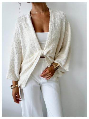 Image of GORGLITTER Women's Oversized Fall Wrap Sweater Cropped Bat Wing Knit Tops
