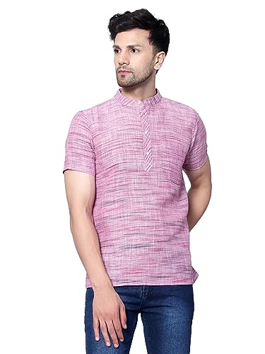 Image of LATEST CHIKAN Men's Cotton Regular Casual Strped Short Kurta Half Sleeves - (SK-LJ.DS.AS)