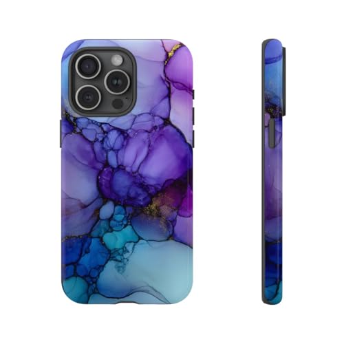 Encre à l'alcool violet et bleu Coque iPhone 15 Pro Max