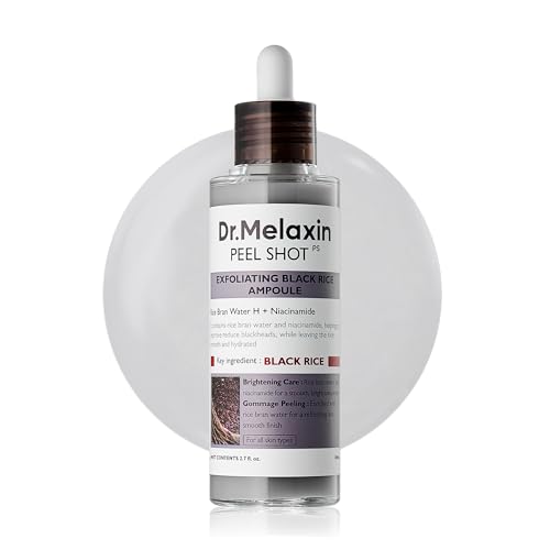 Dr.Melaxin Peel Shot Glow White Rice Peeling Ampoule with Rice Extract & AHA BHA, Brightening & Gentle Exfoliating Serum for Sebum Control, Niacinamide & Hyaluronic Acid, Korean Skincare, 2.71 fl.oz