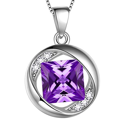 Aurora Tears February Birthstone Necklace 925 Sterling Silver Purple Amethyst Birth Stone Pendant Jewellery Gifts for Women and Girls DP0029F