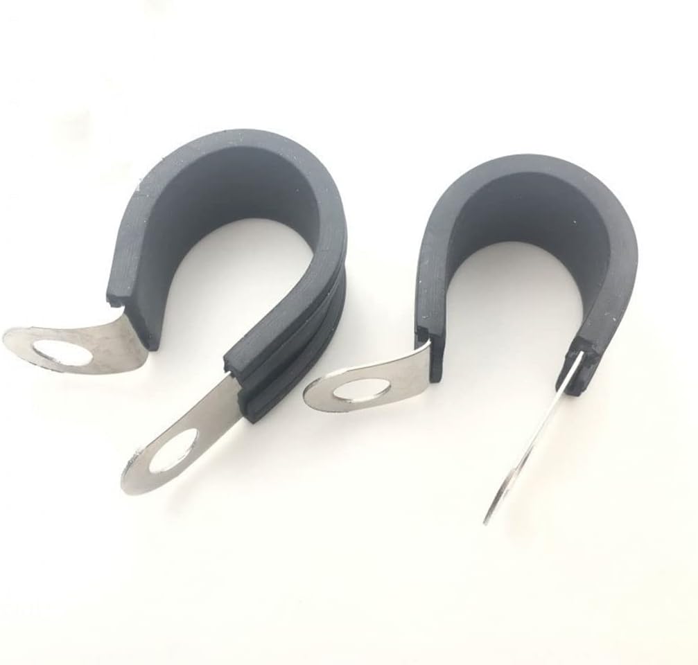 5pcs 304 Stainless Steel Rubber Lined P Clips - Heavy Duty Adjustable Hose Pipe Clamps 、(55mm)