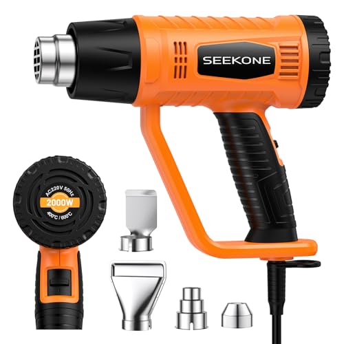 Heat Gun SEEKONE 2000W Professional Heavy Duty Hot Air Gun Kit 400 & 600 Dual-Temperature Settings with Flame Retardant Protective Cover 4 Nozzles for Crafts Shrinking PVC Stripping Paint