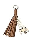 USB Leather Tassel Key Chain Charging Cable with Lightning Cable & Portable Micro USB Cable, Lighting Charge Sync Cable for iPhone and Micro USB cable for all Android Devices by Wasserstein (Brown)